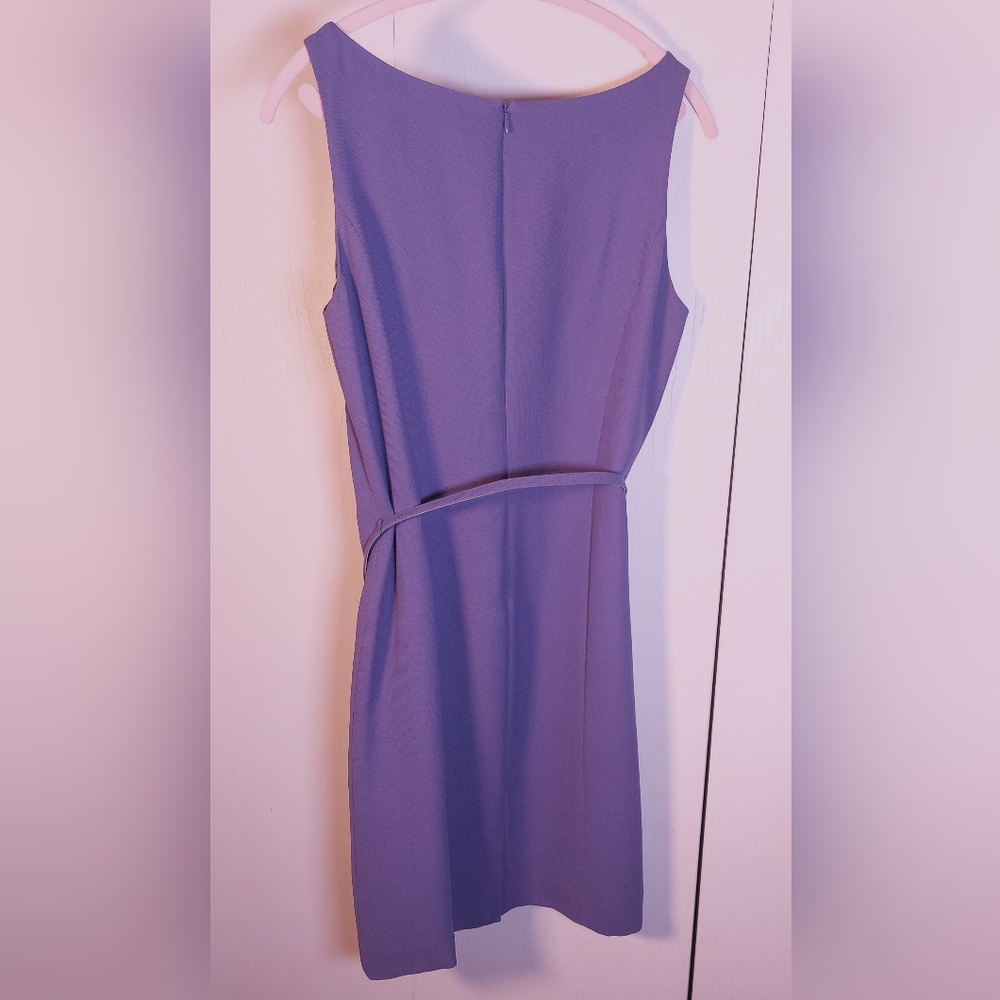 Casual Corner Purple Sleeveless Belted Sheath Dress Size 12 Lined Career Slit - Picture 6 of 14